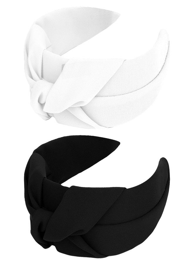 KIUEZIR 2Pcs Knotted Headbands for Women Wide Headband Fashion Non-slip Hair band, Diademas Para Mujer De Moda, Cute Hair Accessories(Black, White) - Image 1